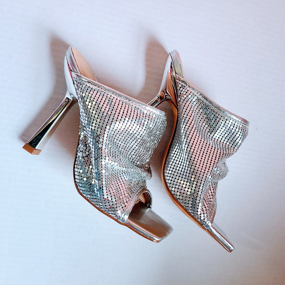 Silver Sequin High Heel Mules